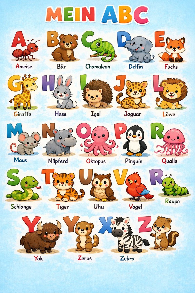 German alphabet poster for children — GPT-4o Image